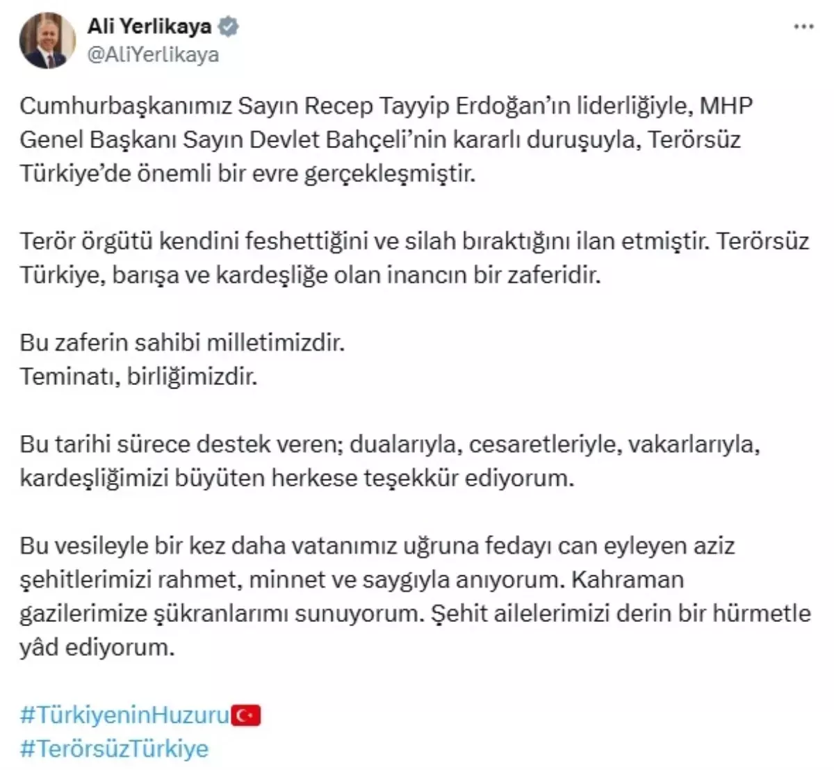 İçişleri Bakanı Yerlikaya: Artık silah değil, söz konuşacak